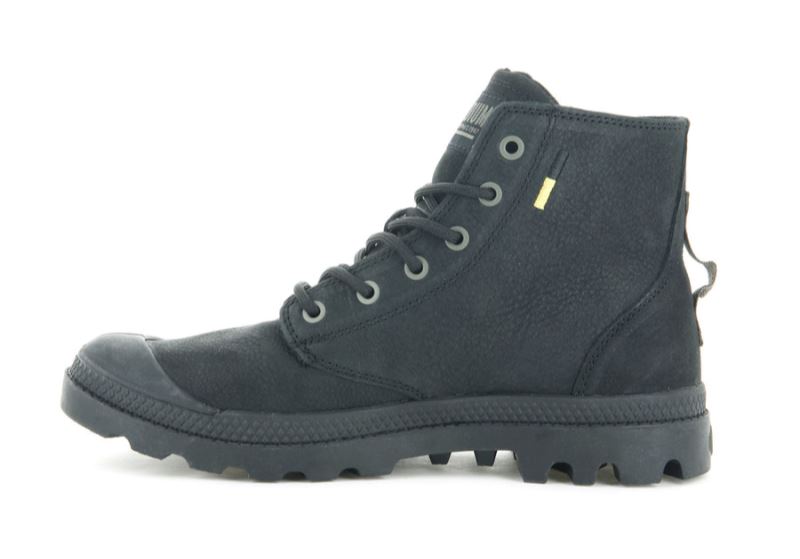 Palladium Pampa Hi Supply Læder Læderstøvler Dame Sort Sort | DK-964863