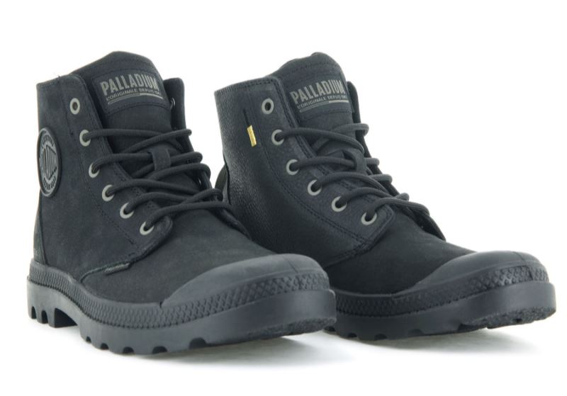 Palladium Pampa Hi Supply Læder Læderstøvler Dame Sort Sort | DK-964863