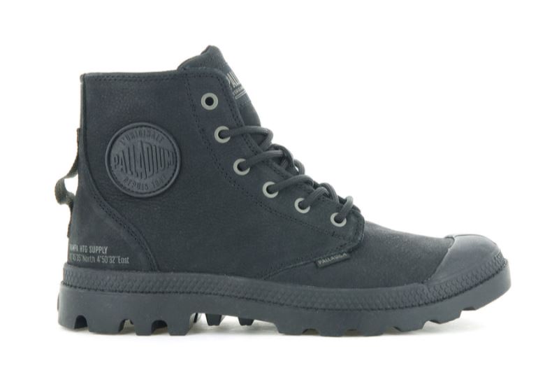 Palladium Pampa Hi Supply Læder Læderstøvler Dame Sort Sort | DK-964863