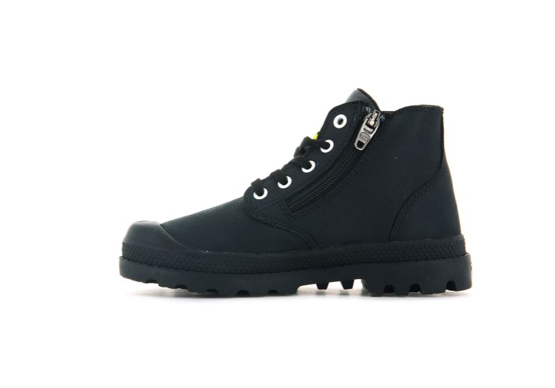 Palladium Pampa Mid Lth Zip Støvler Børn Sort Sort | DK-105619