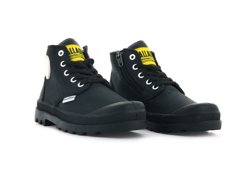 Palladium Pampa Mid Lth Zip Støvler Børn Sort Sort | DK-105619