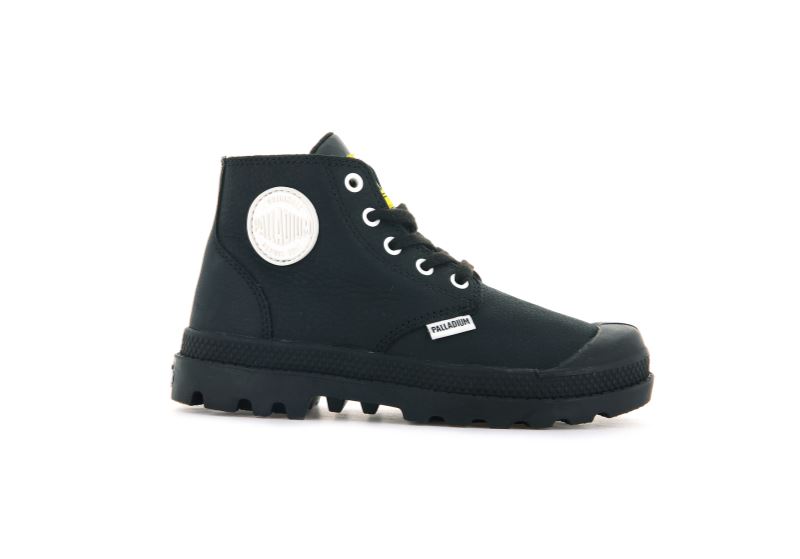 Palladium Pampa Mid Lth Zip Støvler Børn Sort Sort | DK-105619