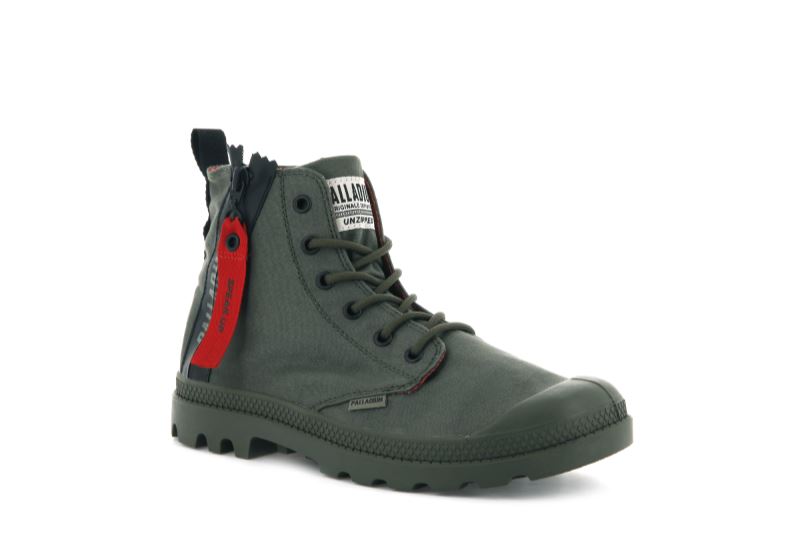 Palladium Pampa Unzipped Støvler Dame Mørkeolivengrøn | DK-056551