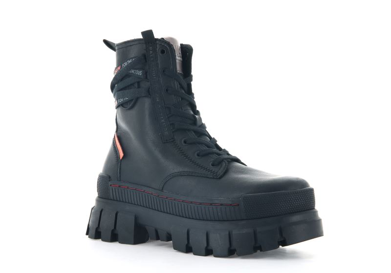 Palladium Revolt Boot Læder Platform Støvler Dame Sort Sort | DK-182634