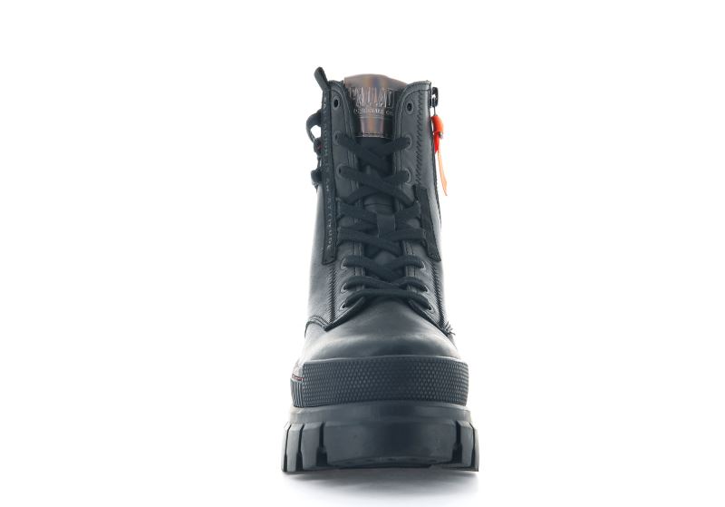 Palladium Revolt Boot Læder Platform Støvler Dame Sort Sort | DK-182634