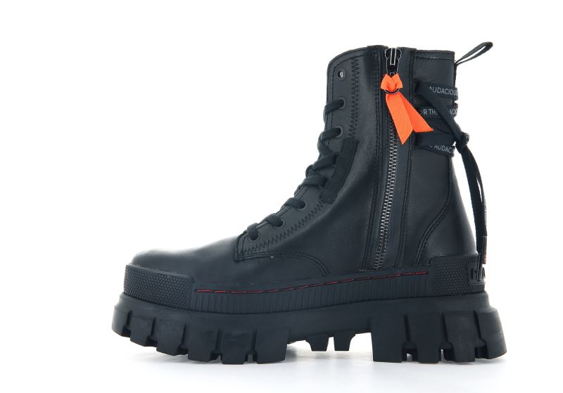 Palladium Revolt Boot Læder Platform Støvler Dame Sort Sort | DK-182634