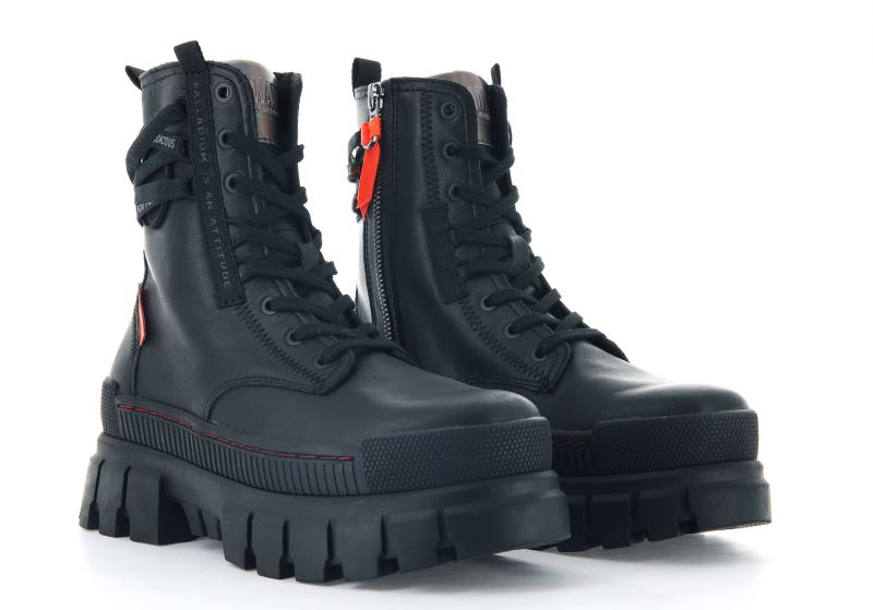 Palladium Revolt Boot Læder Platform Støvler Dame Sort Sort | DK-182634