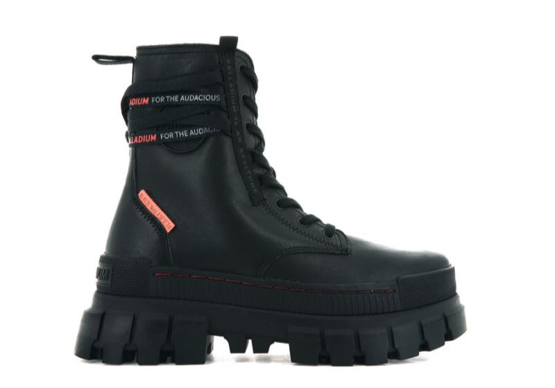 Palladium Revolt Boot Læder Platform Støvler Dame Sort Sort | DK-182634